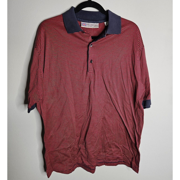 Slazenger Golf Short Sleeve Golf Red Striped Polo Shirt Men's Size Large - Picture 1 of 5